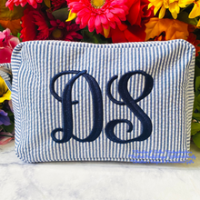 Load image into Gallery viewer, Seersucker Cosmetic Bags Personalized | FREE Shipping | All Sales Final