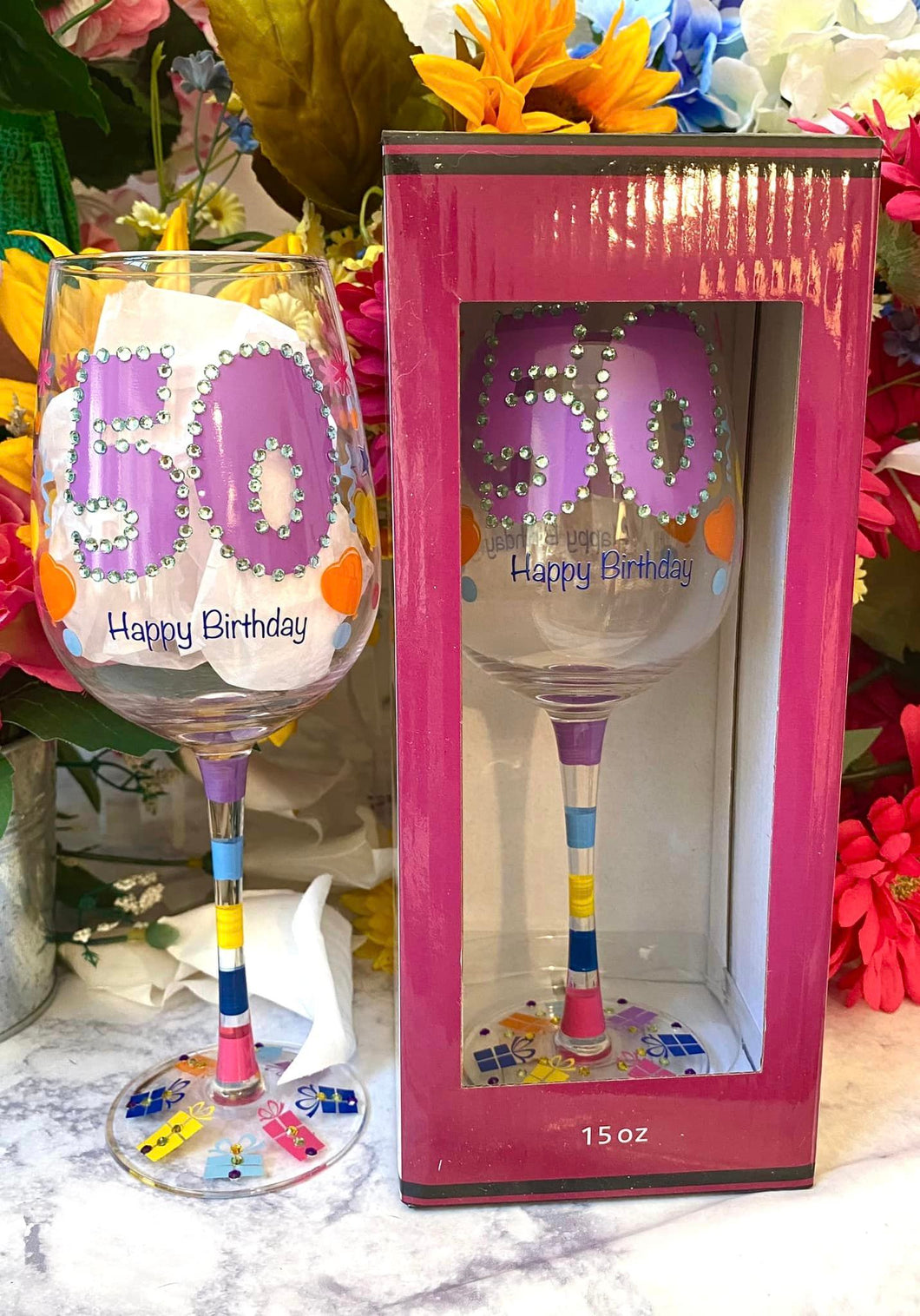 50 Happy Birthday Birthday Wine Glass with Box