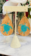 Load image into Gallery viewer, Painted Cork Summer Earrings Anchor, Pink Flamingo or Turtle (Free Shipping)