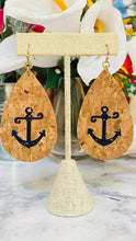 Load image into Gallery viewer, Painted Cork Summer Earrings Anchor, Pink Flamingo or Turtle (Free Shipping)