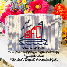Load image into Gallery viewer, Seersucker Cosmetic Bags Personalized | Baby Boy or Baby Girl