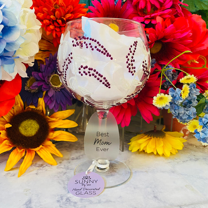 Best Mom Ever Wine Glass with Purple Flowers Decor