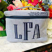 Load image into Gallery viewer, Seersucker Train Case Personalized Pink or Navy | FREE Shipping | All Sales Final