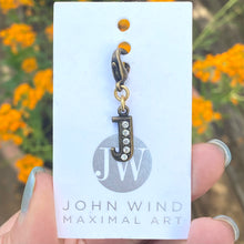 Load image into Gallery viewer, John Wind Bronze with Crystals Initial J Charm | FREE Shipping | All Sales Final