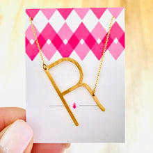 Load image into Gallery viewer, Sideways Initial Necklace Gold Initial R | FREE Shipping | All Sales Final