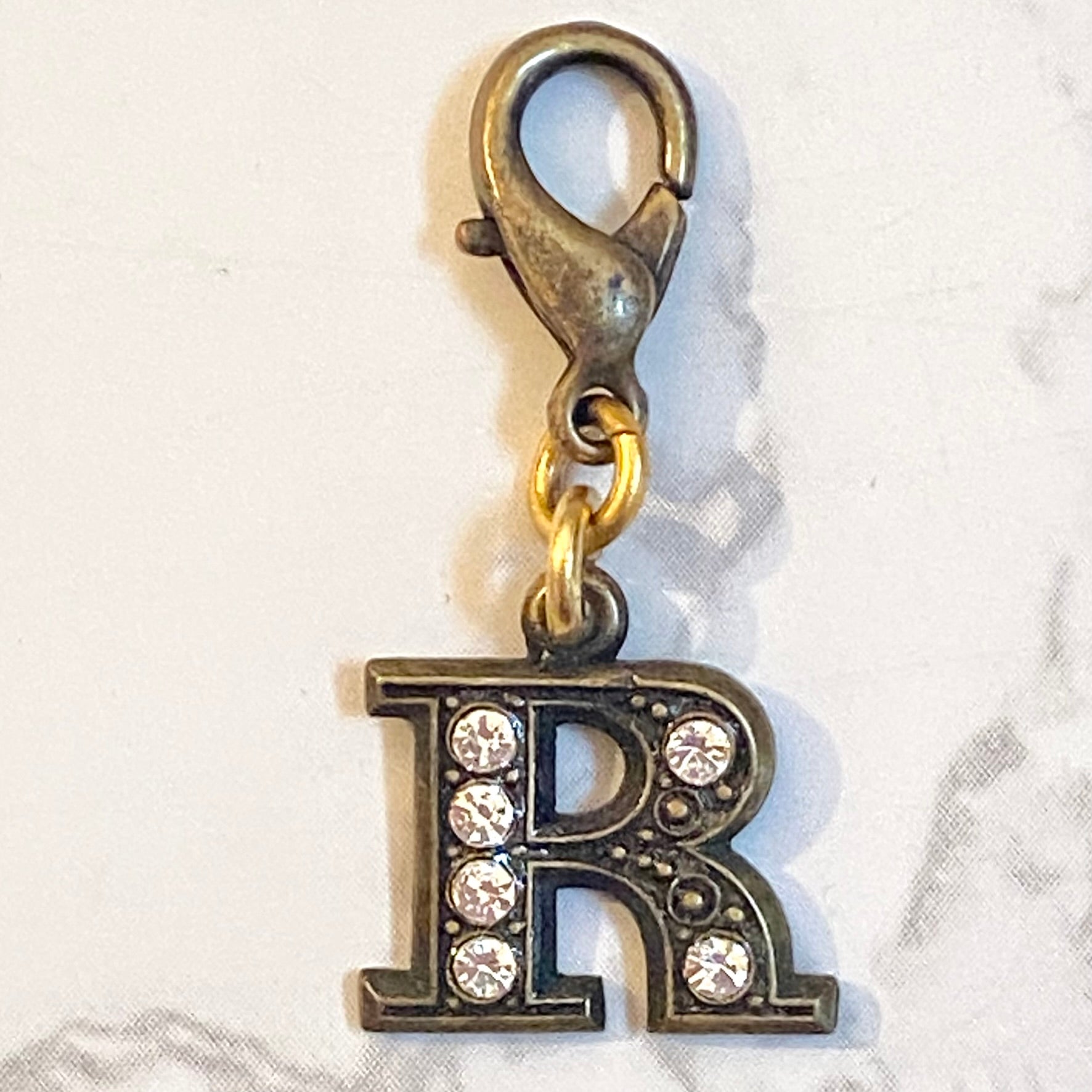 John Wind Bronze with Crystals Initial R Charm | FREE Shipping 
