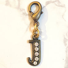 Load image into Gallery viewer, John Wind Bronze with Crystals Initial J Charm | FREE Shipping | All Sales Final
