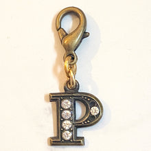 Load image into Gallery viewer, John Wind Bronze with Crystals Initial P Charm | FREE Shipping | All Sales Final
