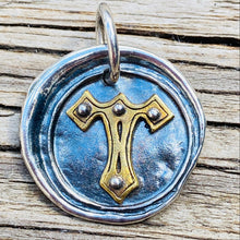 Load image into Gallery viewer, Waxing Poetic Rivet Insignia Charm Letter T