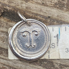 Load image into Gallery viewer, Waxing Poetic Round Initial Silver Charm Letter T