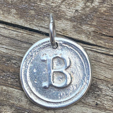 Load image into Gallery viewer, Waxing Poetic Round Initial Silver Charm Letter B