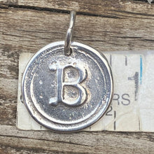 Load image into Gallery viewer, Waxing Poetic Round Initial Silver Charm Letter B