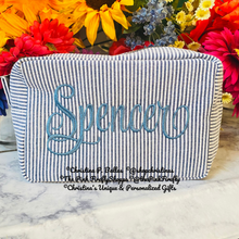 Load image into Gallery viewer, Seersucker Cosmetic Bags Personalized | FREE Shipping | All Sales Final