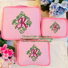 Load image into Gallery viewer, Personalized Packing Cubes Set of 3 | Monogram Travel Set | Embroidered Suitcase Cubes | Diamond Floral Initial | FREE Shipping | All Sales Final