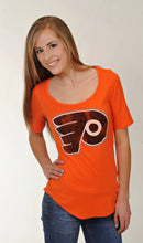 Load image into Gallery viewer, Philadelphia Flyers Scoop Neck Tee in Orange 3/4 Sleeve