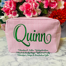 Load image into Gallery viewer, Seersucker Cosmetic Bags Personalized | FREE Shipping | All Sales Final