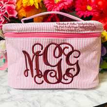 Load image into Gallery viewer, Seersucker Train Case Personalized Pink or Navy | FREE Shipping | All Sales Final