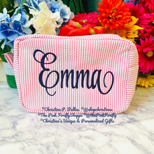 Load image into Gallery viewer, Seersucker Cosmetic Bags Personalized | FREE Shipping | All Sales Final
