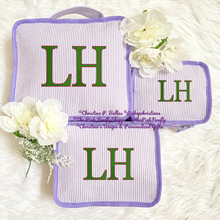 Load image into Gallery viewer, Personalized Packing Cubes Set of 3 Purple Seersucker | Monogram Travel Set | Embroidered Suitcase Cubes | FREE Shipping | All Sales Final