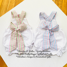 Load image into Gallery viewer, Seersucker Baby Bubble Personalized Single Initial w/Wreath Bow | FREE Shipping | All Sales Final