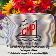 Load image into Gallery viewer, Seersucker Cosmetic Bags Personalized | Baby Boy or Baby Girl