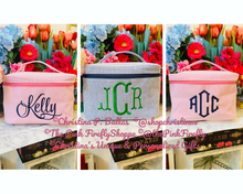 Load image into Gallery viewer, Seersucker Train Case Personalized Pink or Navy | Free Shipping