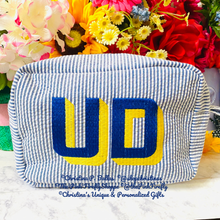 Load image into Gallery viewer, Seersucker Cosmetic Bags Personalized | University of Delaware | Free Shipping