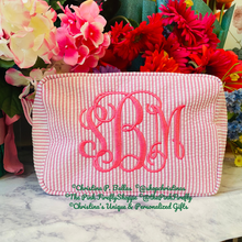 Load image into Gallery viewer, Seersucker Cosmetic Bags Personalized | FREE Shipping | All Sales Final