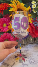 Load and play video in Gallery viewer, 50 Happy Birthday Birthday Wine Glass with Box
