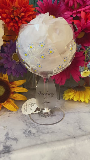 Thinking Of You Wine Glass with Forget Me Not Flower Decor