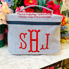 Load image into Gallery viewer, Seersucker Train Case Personalized Pink or Navy | Free Shipping