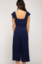 Load image into Gallery viewer, She + Sky Ruffled Cap Sleeve Woven Culotte Jumpsuit w/Waist Sash
