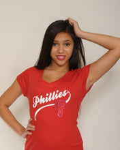 Load image into Gallery viewer, Philadelphia Phillies Red Bling "P" Top for Women (Longer Body Cut)