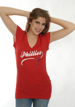 Load image into Gallery viewer, Philadelphia Phillies Red Bling "P" Top for Women (Longer Body Cut)