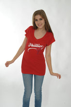 Load image into Gallery viewer, Philadelphia Phillies Red Bling "P" Top for Women (Longer Body Cut)