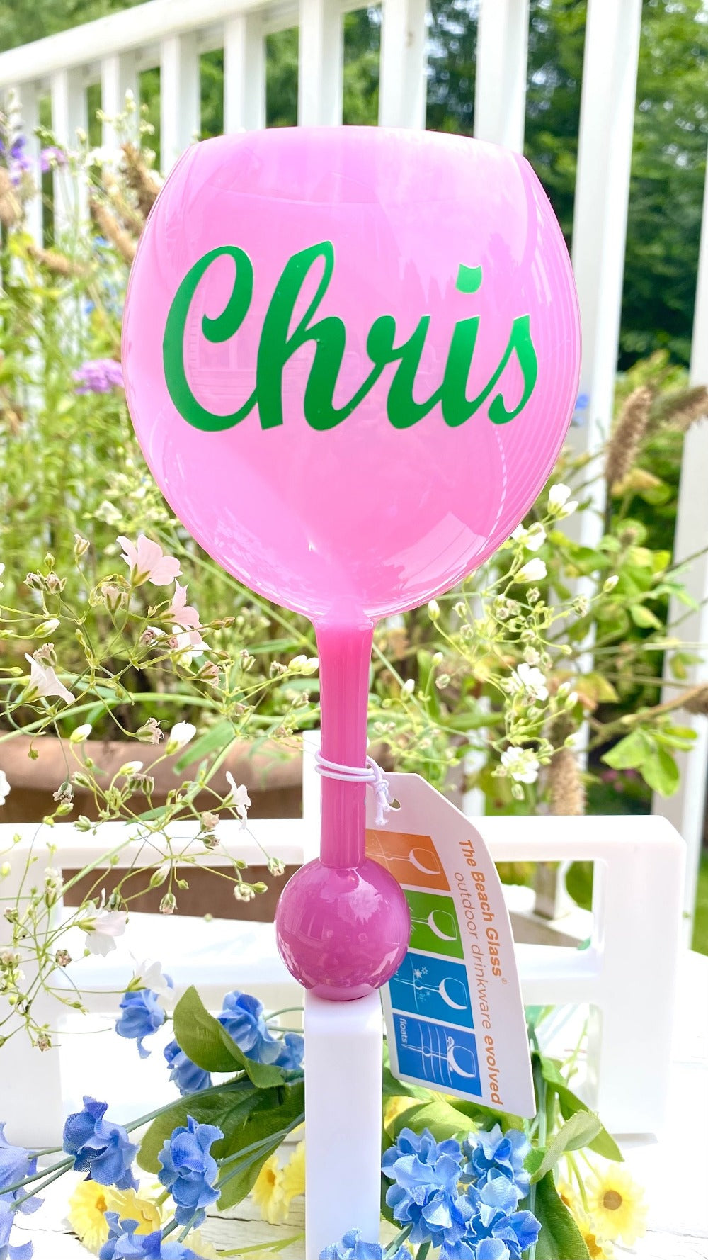 The Beach Glass Floating Beach Wine Glass Personalized Pink