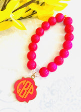 Load image into Gallery viewer, Monogrammed Quatrefoil Beaded Bracelet Hot Pink