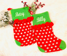 Load image into Gallery viewer, Red Dot Pom-Pom Knit Stocking
