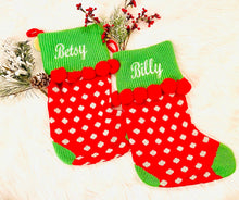 Load image into Gallery viewer, Red Dot Pom-Pom Knit Stocking | Personalized