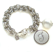 Load image into Gallery viewer, John Wind Sorority Gal Cotton Pearl Initial F Bracelet Silver