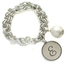 Load image into Gallery viewer, John Wind Sorority Gal Cotton Pearl Initial E Bracelet Silver
