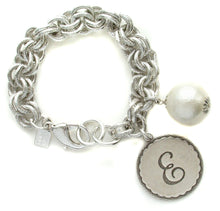 Load image into Gallery viewer, John Wind Sorority Gal Cotton Pearl Initial E Bracelet Silver
