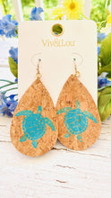 Load image into Gallery viewer, Painted Cork Summer Earrings Turtle