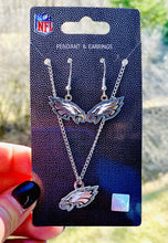 Load image into Gallery viewer, Philadelphia Eagles Earrings &amp; Necklace Set
