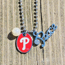 Load image into Gallery viewer, Philadelphia Phillies Peace & Pearl Charm Necklace