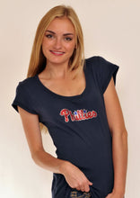 Load image into Gallery viewer, Philadelphia Phillies Scoop Neck Bling Top Navy Blue for Women
