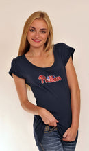 Load image into Gallery viewer, Philadelphia Phillies Scoop Neck Bling Top Navy Blue for Women