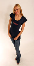 Load image into Gallery viewer, Philadelphia Phillies Scoop Neck Bling Top Navy Blue for Women