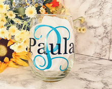Load image into Gallery viewer, Stemless Wine Glass Personalized with Initial/Name and Lindor Chocolates