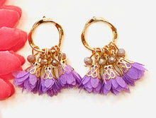 Load image into Gallery viewer, Sweet Gold Hoop Tassel Post Earrings Purple
